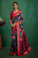 Elegant Grey Cotton Silk Floral Print Ready to Wear Saree - Shop Now!-RTW-3715